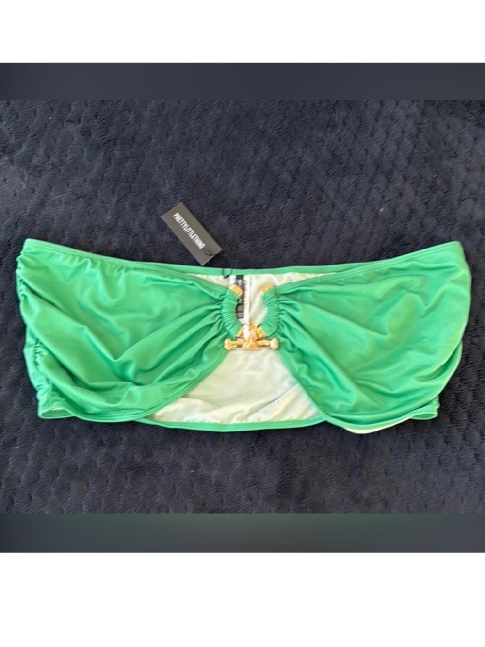 PrettyLittleThing Green Bandeau Bikini Top with Gold Accent NWT